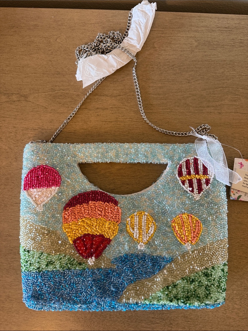 NWT Handcrafted in India Beaded Hot Air Balloon Clutch / Crossbody Bag